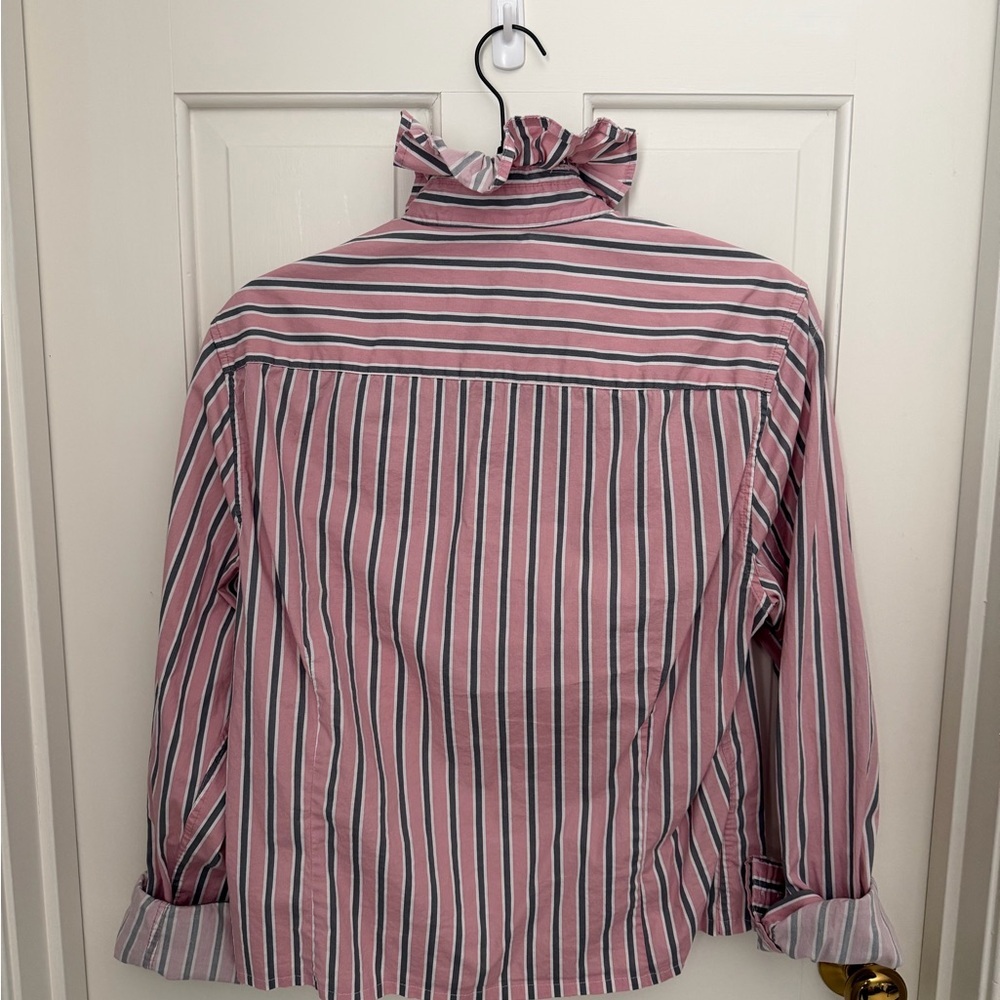 ASOS Pink and White Striped Ruffle Neck Dress Shirt - Picture 5 of 5